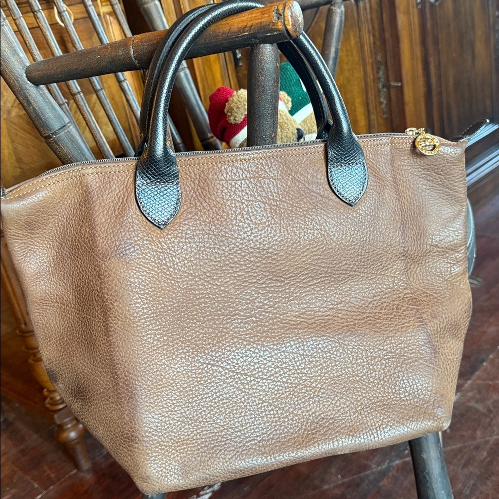 Longchamp Le Foulonné Pebbled Leather Tote — Brown & Black — Made in France - Picture 5 of 7